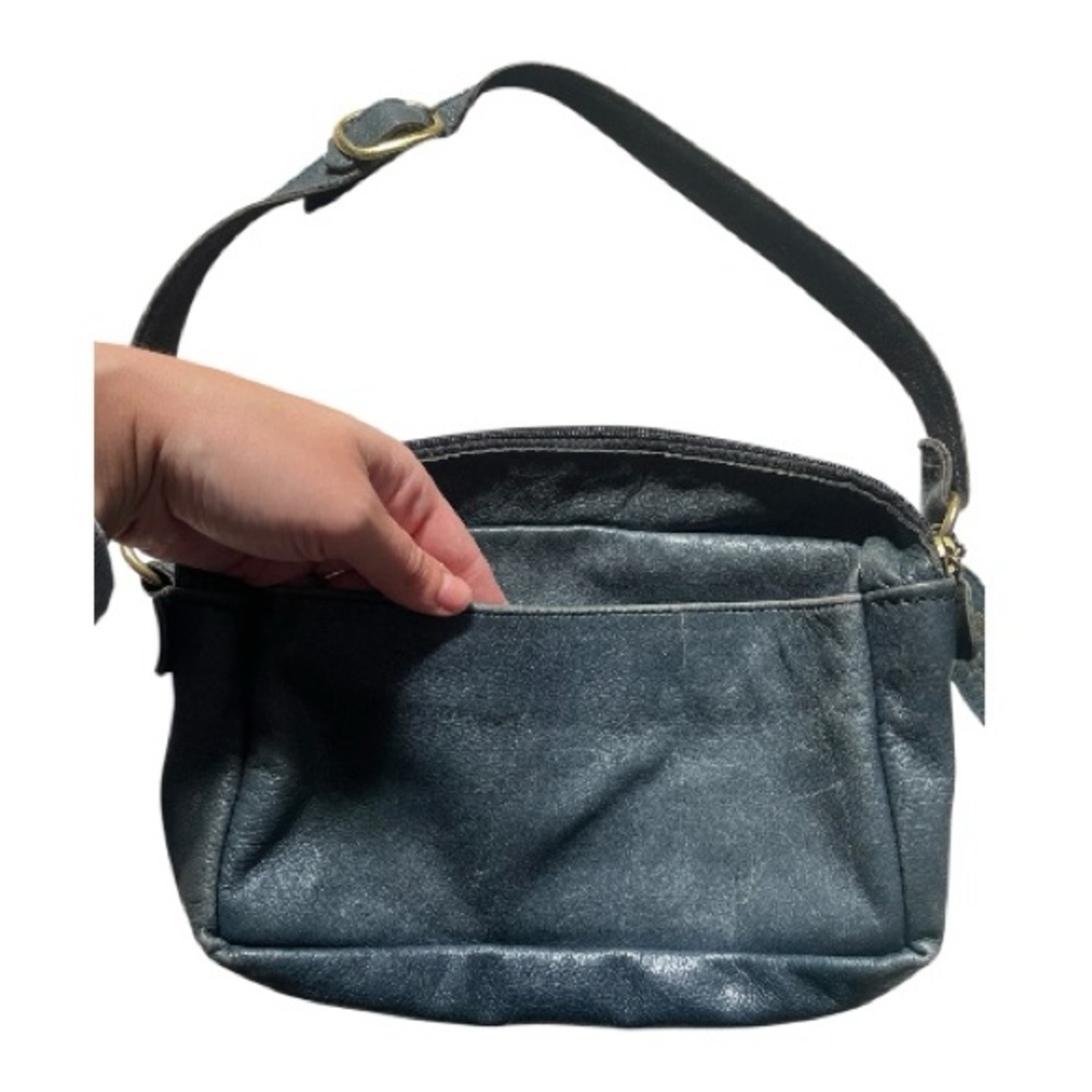 VTG Down Home Leather Deep Blue 100% Leather Shoulder Crossbody Bag Camera Style - Picture 3 of 12